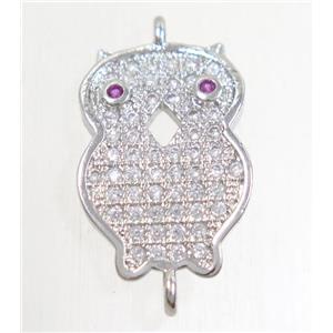 copper owl connector paved zircon, platinum plated, approx 12-18mm [FDZN4445]