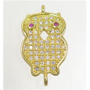 copper owl connector paved zircon, gold plated, approx 12-18mm [FDZN4446]
