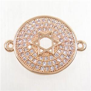 copper circle connector paved zircon with david star, rose gold, approx 15.5mm dia [FDZN4448]
