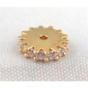 copper bead paved zircon, gold plated, approx 8mm dia [FDZN445]