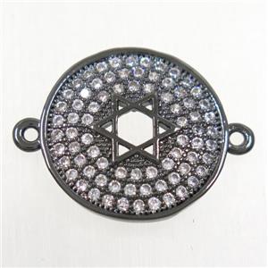 copper circle connector paved zircon with david star, black plated, approx 15.5mm dia [FDZN4451]
