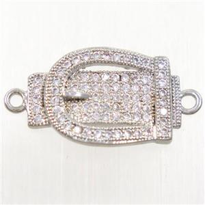 copper buckle connector paved zircon, platinum plated, approx 13-19mm [FDZN4454]