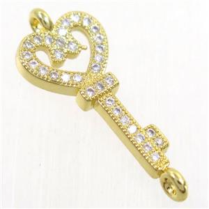 copper key connector paved zircon, gold plated, approx 11-22mm [FDZN4459]
