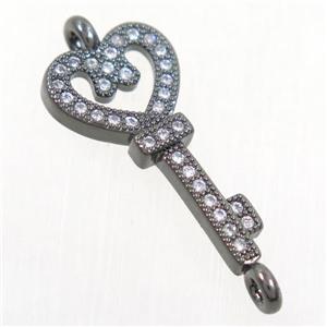copper key connector paved zircon, black plated, approx 11-22mm [FDZN4460]