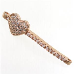 copper connector paved zircon with heart, rose gold, approx 9-37mm [FDZN4466]