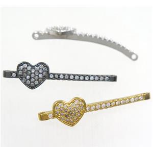 copper connector paved zircon with heart, mix color, approx 9-37mm [FDZN4470]