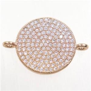 copper circle connector paved zircon, rose gold, approx 15.5mm dia [FDZN4471]