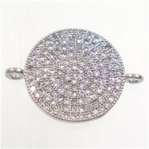 copper circle connector paved zircon, platinum plated, approx 15.5mm dia [FDZN4472]