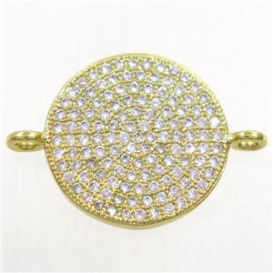 copper circle connector paved zircon, gold plated, approx 15.5mm dia [FDZN4473]