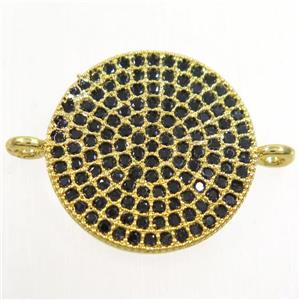 copper circle connector paved black zircon, gold plated, approx 15.5mm dia [FDZN4478]