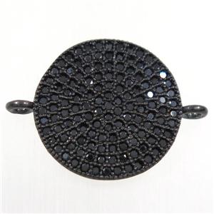 copper circle connector paved zircon, black plated, approx 15.5mm dia [FDZN4479]
