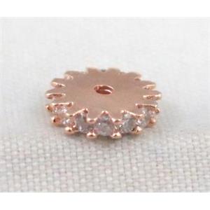 copper bead paved zircon, rose gold plated, approx 8mm dia [FDZN448]
