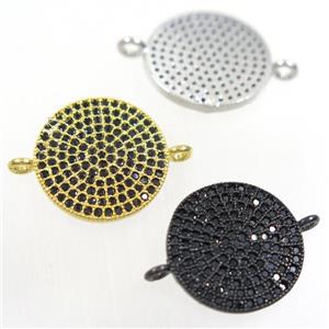 copper circle connector paved black zircon, mix color, approx 15.5mm dia [FDZN4480]