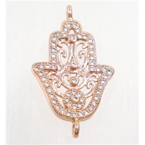 copper hamsahand connector paved zircon, rose gold, approx 16x20mm [FDZN4481]