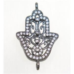 copper hamsahand connector paved zircon, black plated, approx 16x20mm [FDZN4484]