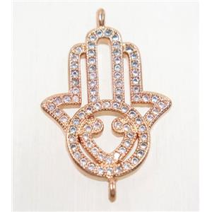 copper hamsahand connector paved zircon, rose gold, approx 18x23mm [FDZN4486]