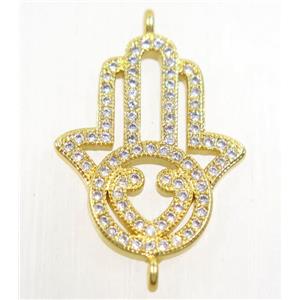 copper hamsahand connector paved zircon, gold plated, approx 18x23mm [FDZN4488]