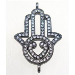 copper hamsahand connector paved zircon, black plated, approx 18x23mm [FDZN4489]