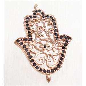 copper hamsahand connector paved zircon, rose gold, approx 18x21mm [FDZN4491]