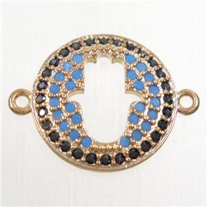 copper hamsahand connector paved zircon, rose gold, approx 16mm dia [FDZN4496]