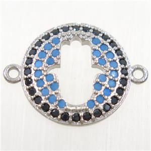 copper hamsahand connector paved zircon, platinum plated, approx 16mm dia [FDZN4497]
