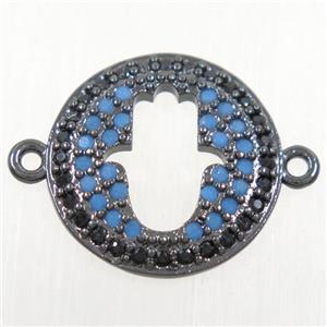 copper hamsahand connector paved zircon, black plated, approx 16mm dia [FDZN4498]