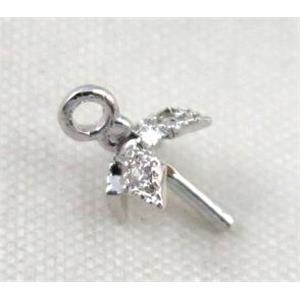 copper pendant paved zircon, platinum plated, approx 5x10mm [FDZN450]