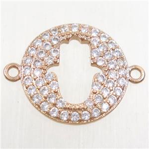 copper hamsahand connector paved zircon, rose gold, approx 16mm dia [FDZN4500]