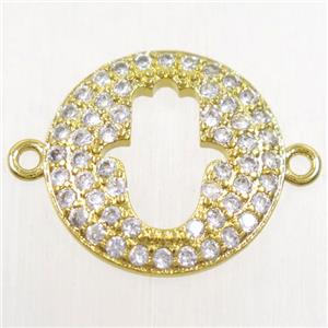 copper hamsahand connector paved zircon, gold plated, approx 16mm dia [FDZN4501]