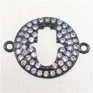 copper hamsahand connector paved zircon, black plated, approx 16mm dia [FDZN4502]