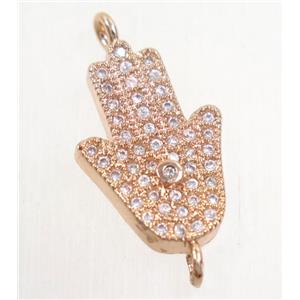 copper hamsahand connector paved zircon, rose gold, approx 12x18mm [FDZN4504]