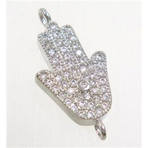 copper hamsahand connector paved zircon, platinum plated, approx 12x18mm [FDZN4505]