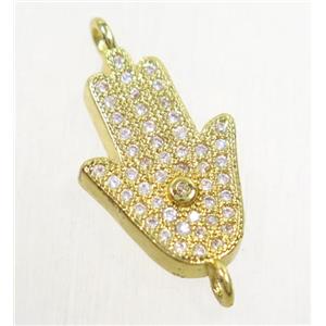 copper hamsahand connector paved zircon, gold plated, approx 12x18mm [FDZN4506]