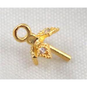 copper pendant paved zircon, gold plated, approx 5x10mm [FDZN451]