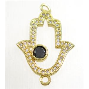 copper hamsahand connector paved zircon, gold plated, approx 17x20mm [FDZN4516]