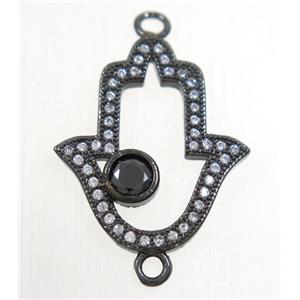 copper hamsahand connector paved zircon, black plated, approx 17x20mm [FDZN4517]