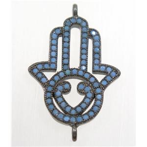 copper hamsahand connector paved zircon, black plated, turq, approx 18x23mm [FDZN4522]