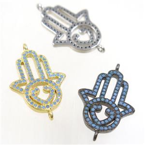 copper hamsahand connector paved zircon, mix color, turq, approx 18x23mm [FDZN4523]