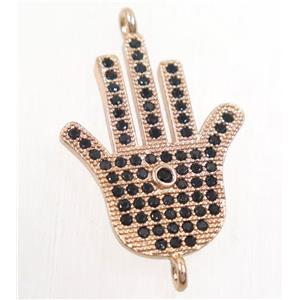 copper hamsahand connector paved zircon, rose gold, approx 17x22mm [FDZN4524]