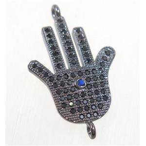 copper hamsahand connector paved zircon, black plated, approx 17x22mm [FDZN4526]