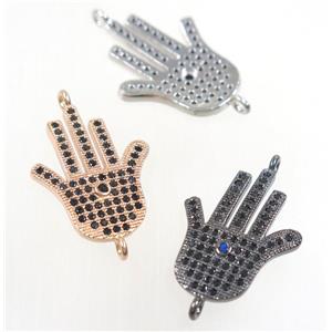 copper hamsahand connector paved black zircon, mix color, approx 17x22mm [FDZN4527]