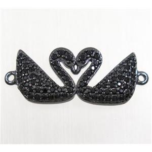 copper swan connector paved zircon, black plated, approx 10x20mm [FDZN4536]