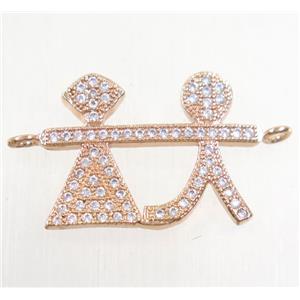 copper couple connector paved zircon, rose gold, approx 16x22mm [FDZN4538]
