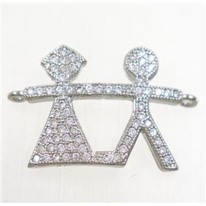 copper couple connector paved zircon, platinum plated, approx 16x22mm [FDZN4539]