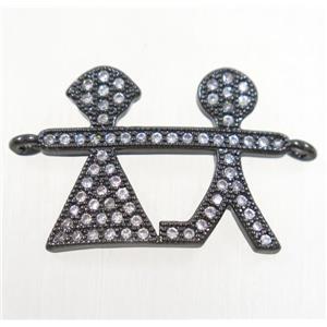 copper couple connector paved zircon, black plated, approx 16x22mm [FDZN4541]