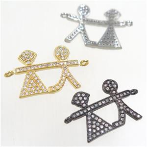 copper couple connector paved zircon, mix color, approx 16x22mm [FDZN4542]