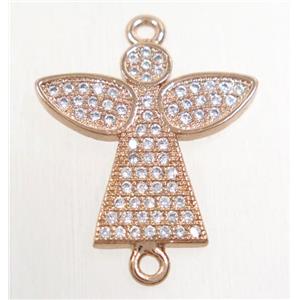 copper angel connector paved zircon, rose gold, approx 17-18mm [FDZN4543]