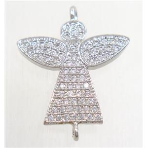copper angel connector paved zircon, platinum plated, approx 17-18mm [FDZN4544]