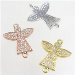 copper angel connector paved zircon, mix color, approx 17-18mm [FDZN4546]