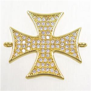 copper cross connector paved zircon, gold plated, approx 20x20mm [FDZN4549]